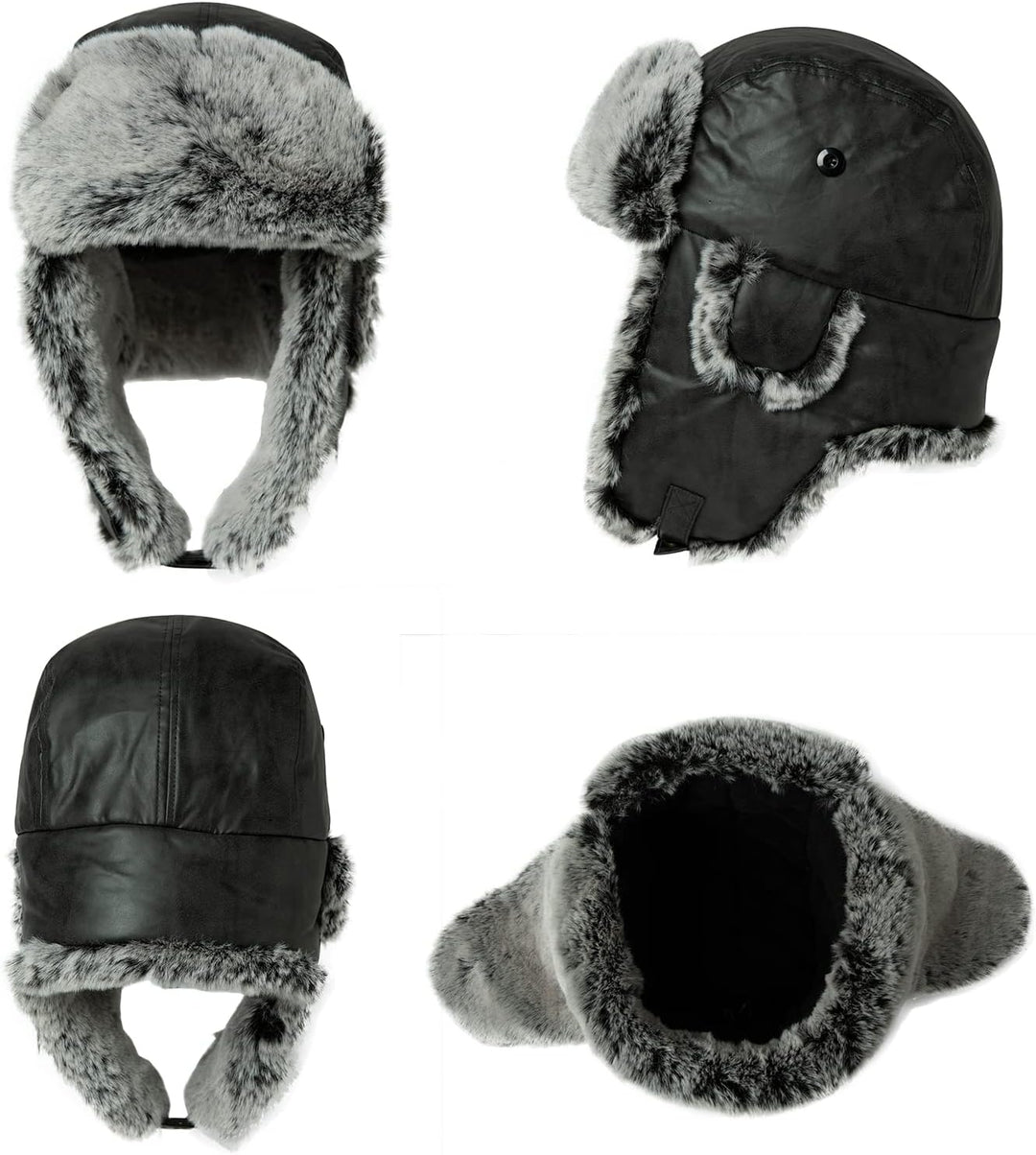 Comhats Winter Trapper-Hut Kunstleder Aviator Pilotenmütze Herren Damen Warm Gefütterte Kunstpelz-Hu