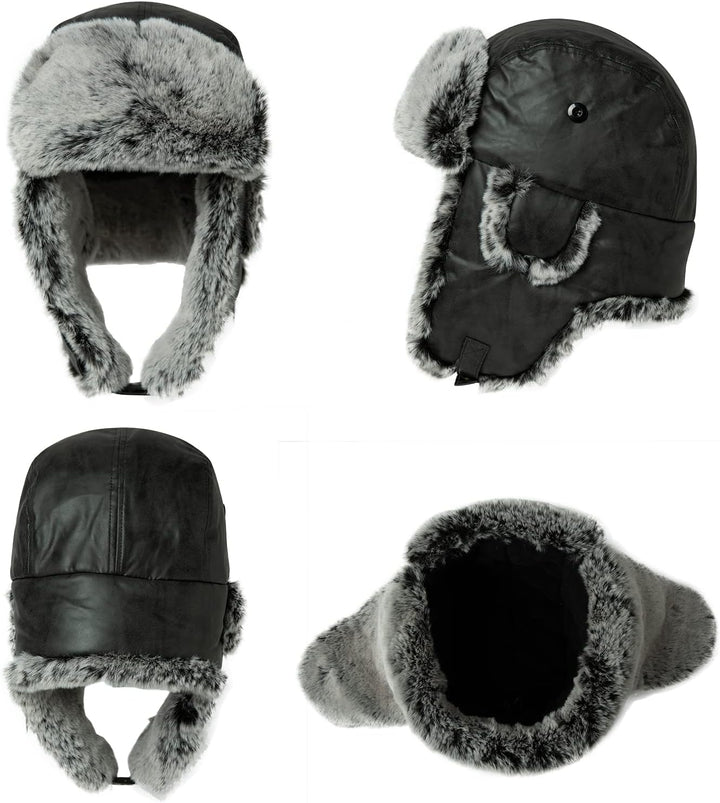 Comhats Winter Trapper-Hut Kunstleder Aviator Pilotenmütze Herren Damen Warm Gefütterte Kunstpelz-Hu