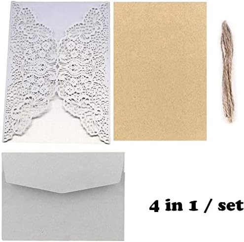 Personalisierte Einladungskarten Elegant Spitze Design-mit Umschläge und Hanf Seil-Vintage DIY Laser