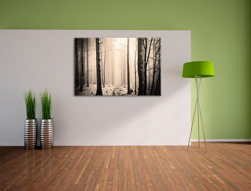 Pixxprint Mystischer Wald Schwarz/Weiss, Format: 100x70 auf Leinwand, 100x70