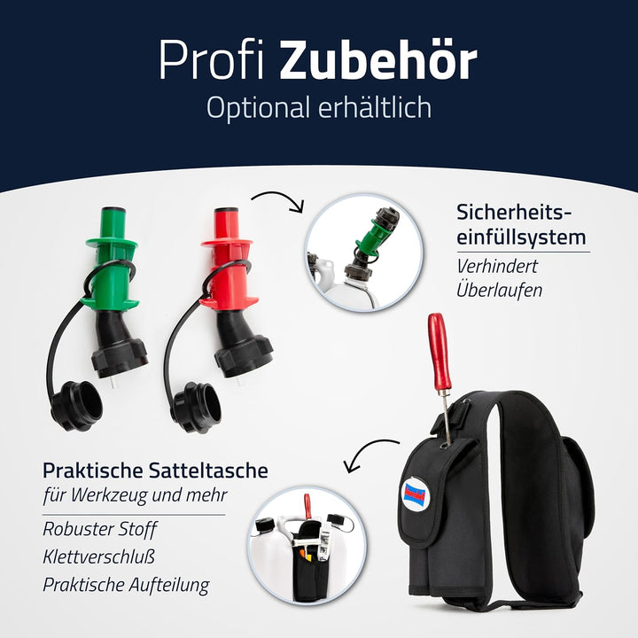 hünersdorff Doppelkanister/Kombikanister für Kraftstoff und Öl mit 2 Ablaufschläuchen, 3+1,5 Liter,
