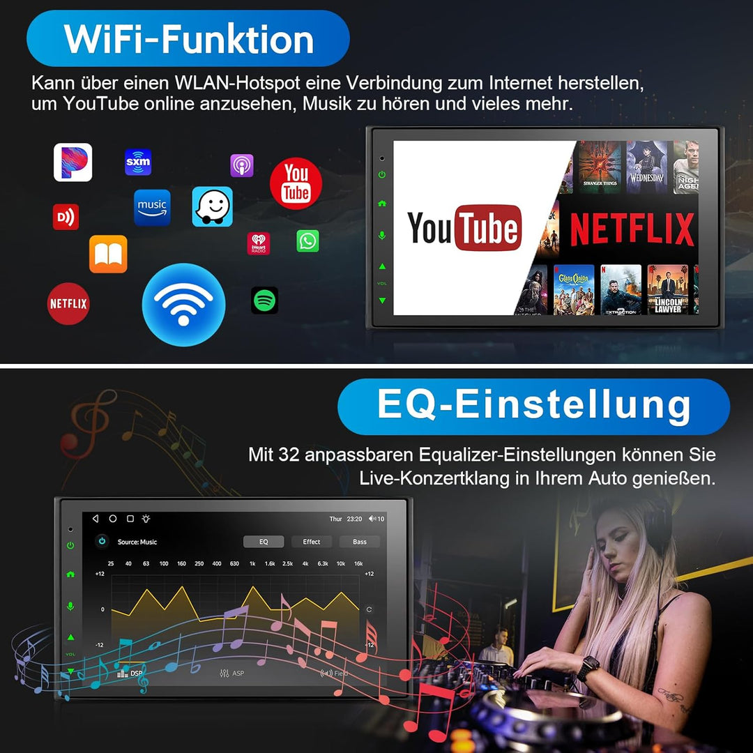 DAB Autoradio mit Bildschirm Android Doppel Din Radio Wireless Carplay Android Auto, 8-Core 2G+32G 7
