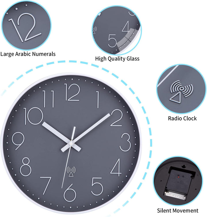 ACCSHINE Funkuhr Wanduhr Ohne TickgeräUsche Lautlos 30cm Quarz Batterie Betriebene Gross Wanduhr Ein
