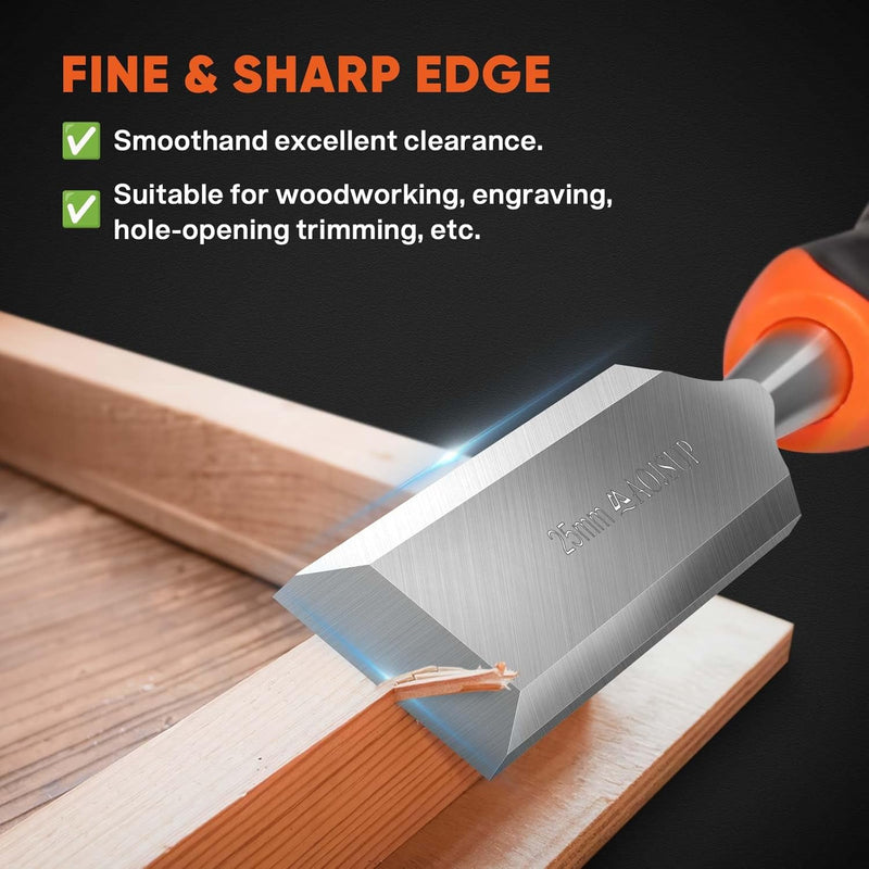 AojSup Profi Stechbeitel Set für Holz, Stechbeitel Set enthält 4x Stechbeitel (6mm, 12mm,19mm, 25mm)