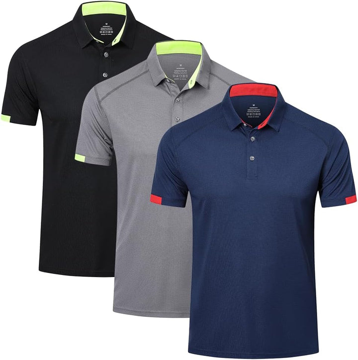 HUAKANG 3er Pack Poloshirt Herren Kurzarm Schnelltrocknend Atmungsaktives Tennis Poloshirt Herren So