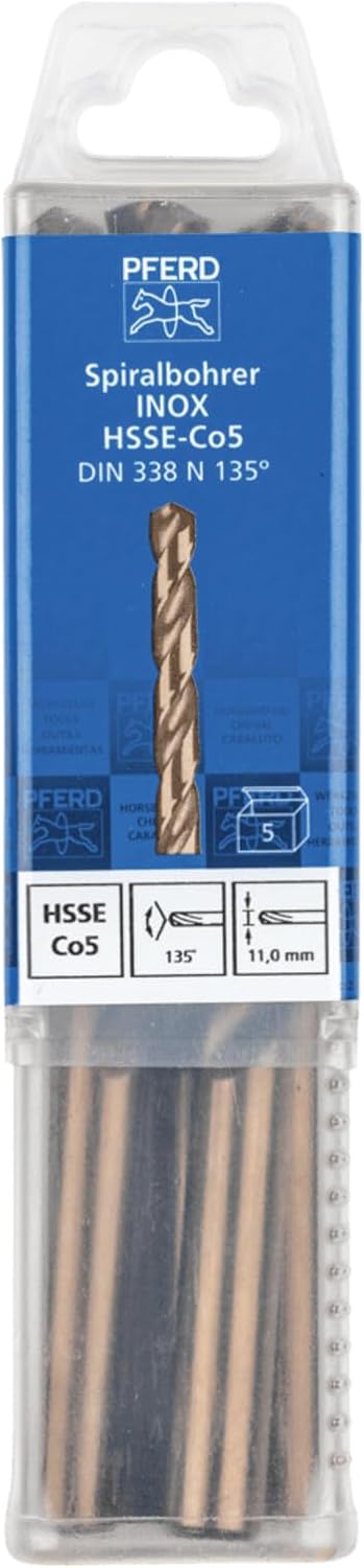 PFERD Spiralbohrer INOX, 5 Stück | Ø 11 mm, HSS-E Co5 N, DIN 338, 135° | 25203581 - für zähe und har