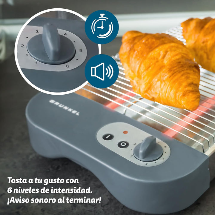 Grunkel - Flat toaster for all types of bread and baked goods with 600 W power, toast timer with 6 l