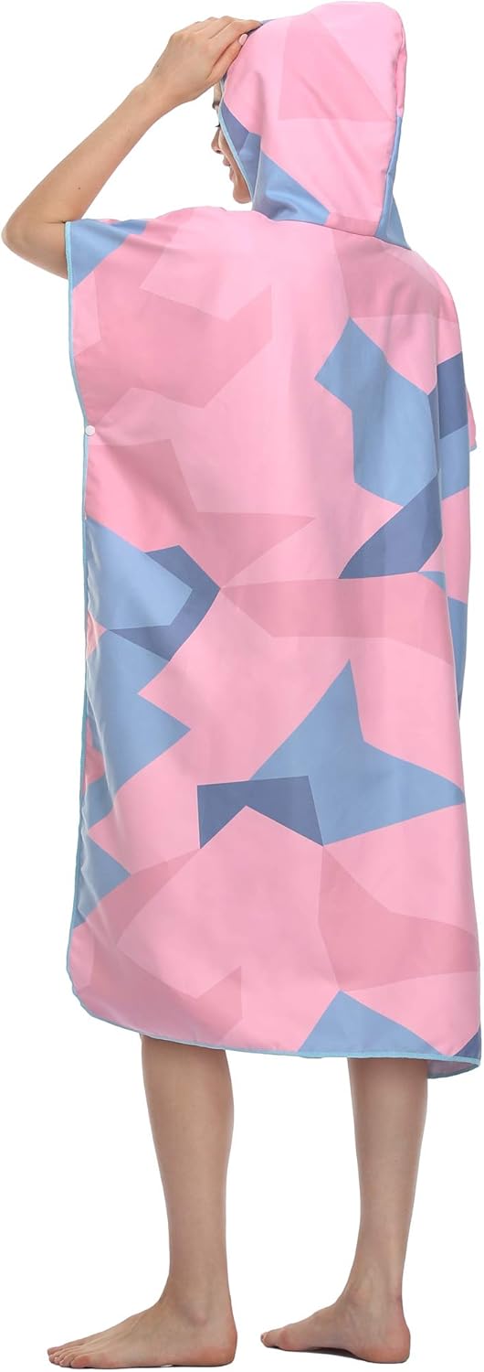 FLYILY Microfaser Surf Poncho Handtuch mit Kapuze Bademantel zum Schwimmen und Strand wechseln Einhe