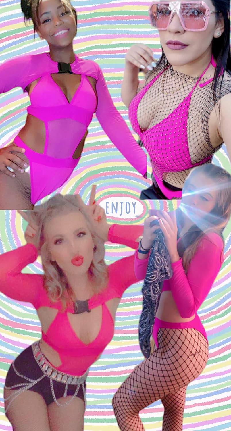 Rave Outfits Für Damen - Festival Outfit Sexy Neon Bauchweg One Piece Badeanzug Shapewear Mesh Jumps