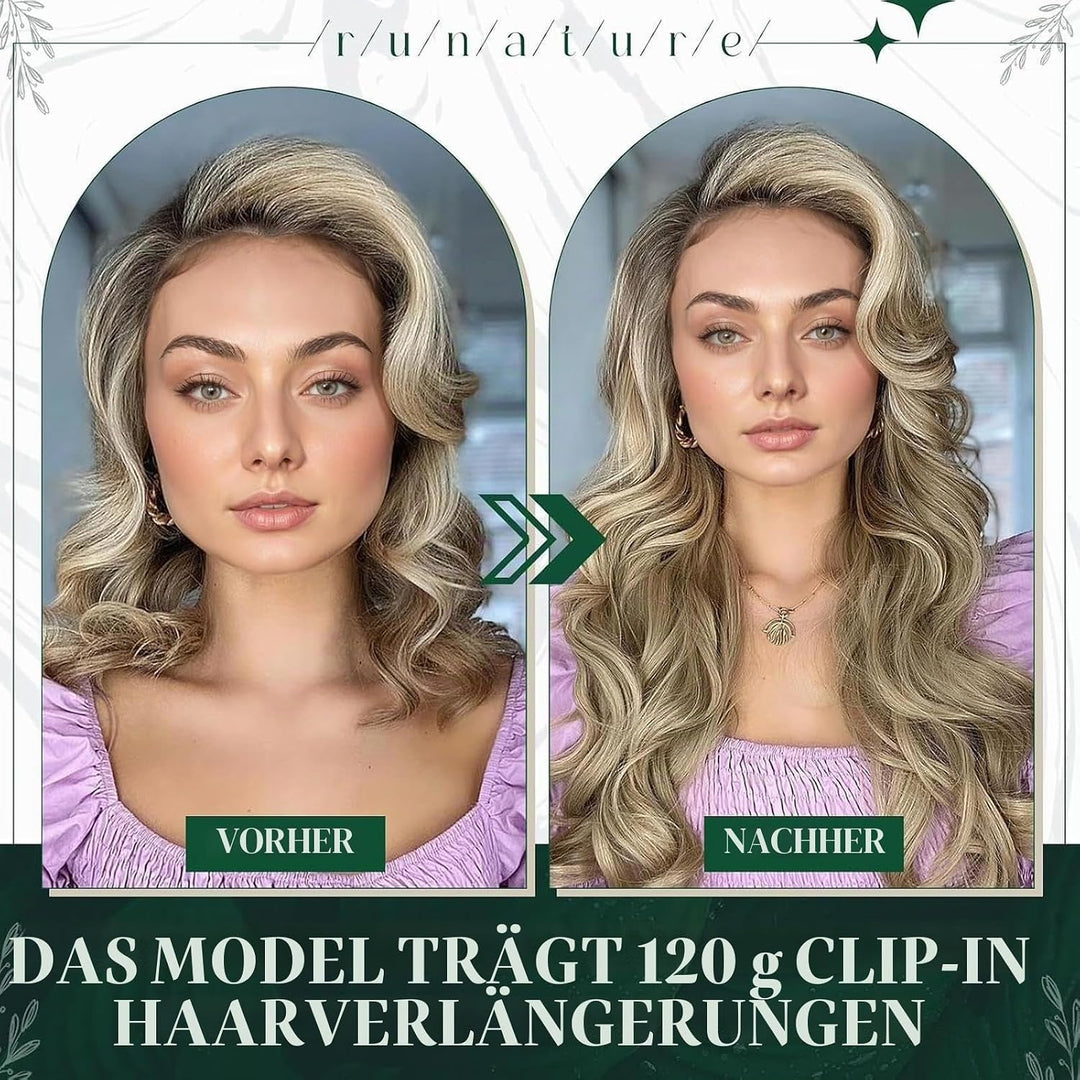 RUNATURE Clip Echthaar Extensions Naturliches Haarverlangerung Clip in Echthaar Glatt Extensions Cli