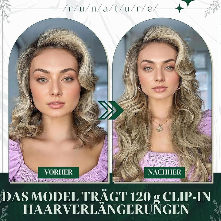 RUNATURE Clip Echthaar Extensions Naturliches Haarverlangerung Clip in Echthaar Glatt Extensions Cli