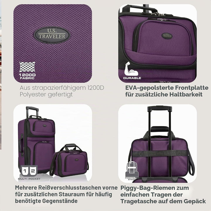 U.S. Traveler Rio Handgepäck-Set aus robustem Stoff, erweiterbar, violett, 2 Wheel, Rio Reisegepäck-
