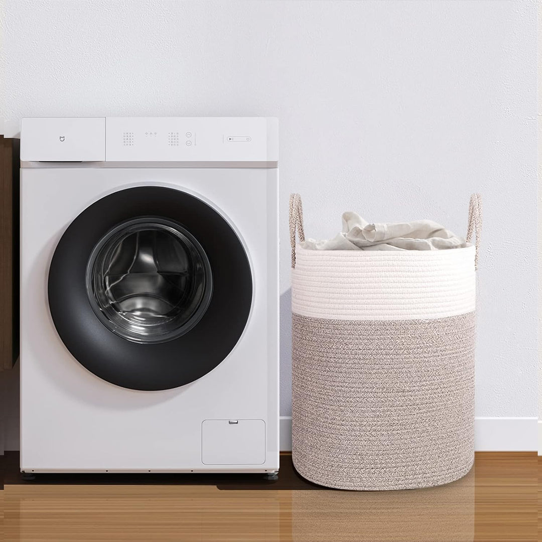 Withosent Wäschekorb Geflochten aus Baumwolle, 66L Wäschesammler mit Henkel, Laundry Basket Aufbewah
