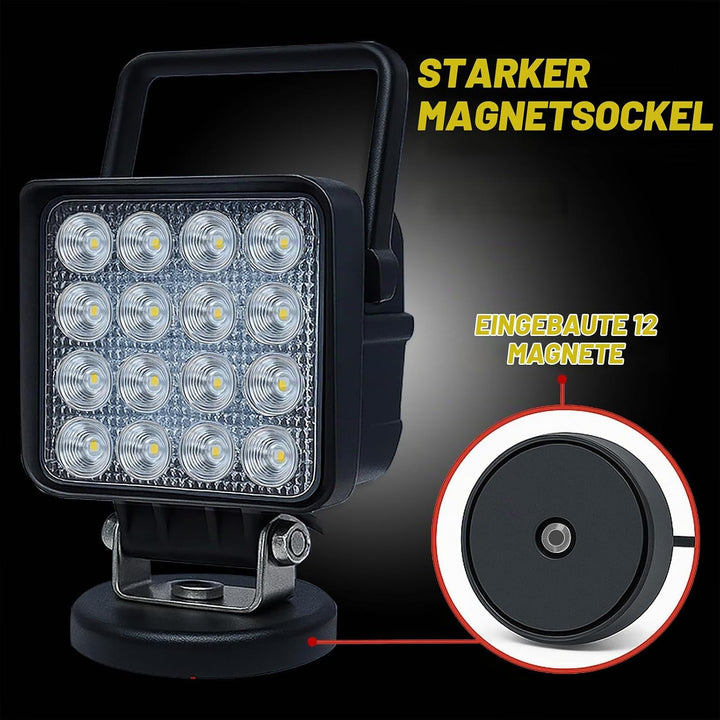 Willpower 48W LED Arbeitsscheinwerfer mit Magnetfuss, 4 Zoll tragbarer runder LED-Flutlicht für Auto