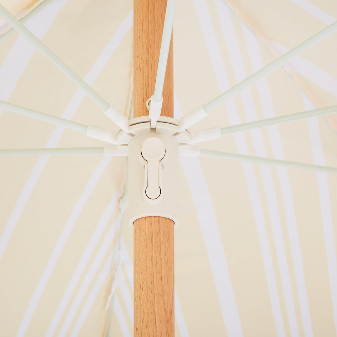 Sonnenschirm mit Volant Regenschutz Holzmast gelb rund ⌀ 150 cm Boho Mondello