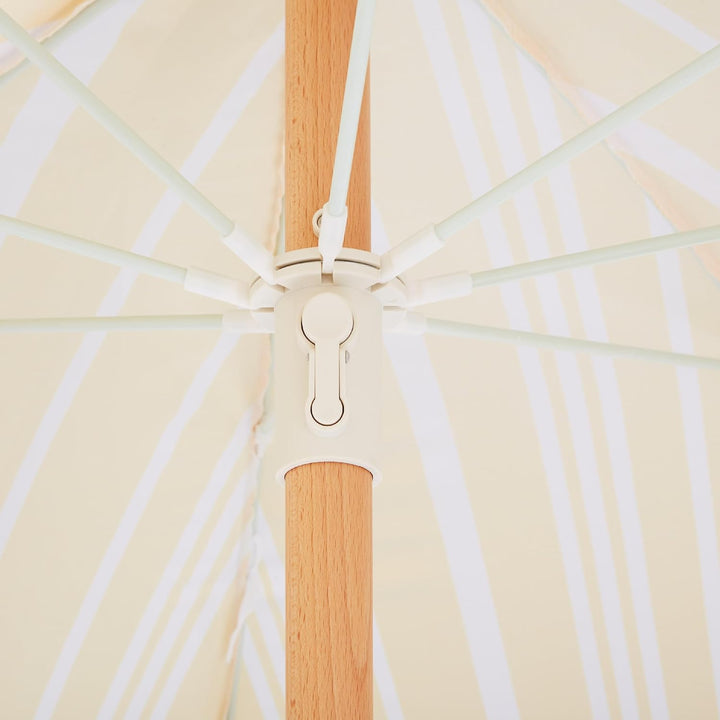 Sonnenschirm mit Volant Regenschutz Holzmast gelb rund ⌀ 150 cm Boho Mondello