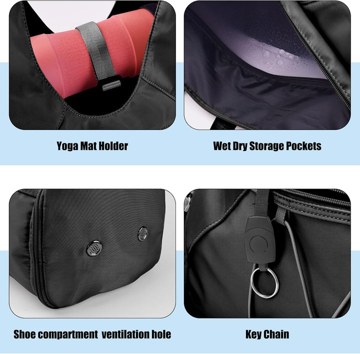 Sporttasche für Damen Yogatasche mit Schuhfach & Nassfach Reisetasche Tragetasche für Yogamatten Fre