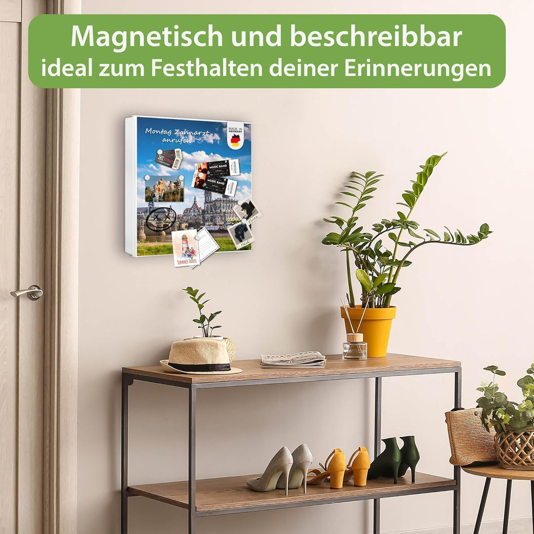 banjado® Grosser Schlüsselkasten Glas/Schlüsselbox 30cm x 30cm mit 50 Haken - Motiv Elbflorenz/Schlü