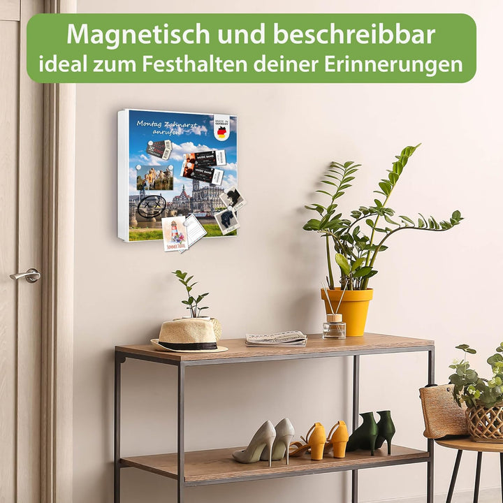banjado® Grosser Schlüsselkasten Glas/Schlüsselbox 30cm x 30cm mit 50 Haken - Motiv Elbflorenz/Schlü