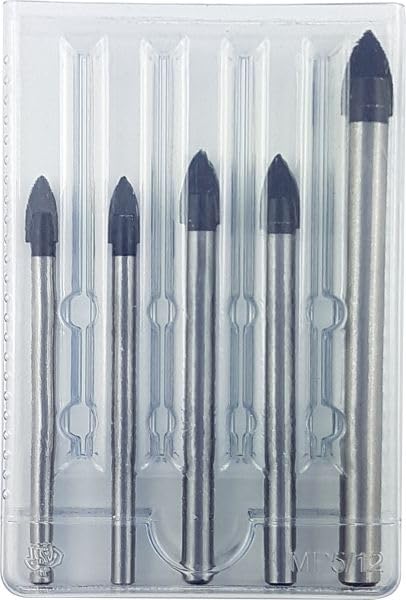 Crystal Glas- und Fliesenbohrer Satz 5-teilig, 2x 6mm, 2x 8mm, 1x 10mm, Glasbohrer Set, Glasbohrer,