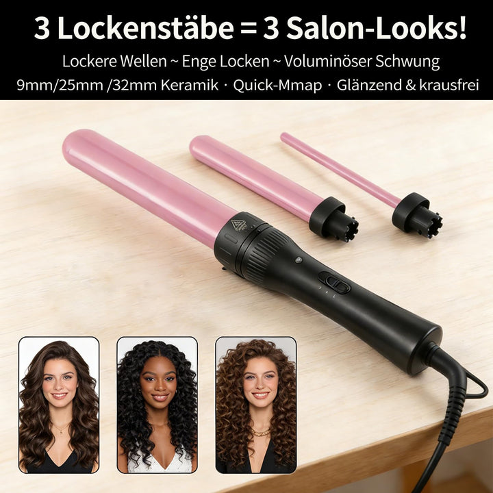 3 in 1 Lockenstab Set, Lockenstab Kleine Locken, 2-Temperatur, Verlängerung Design Hair Curler, Schn
