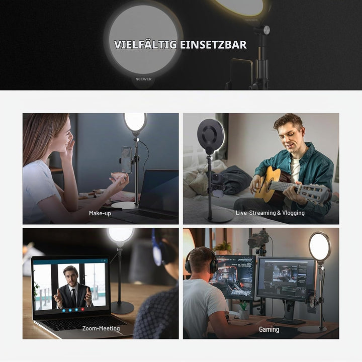 NEEWER Basic 7" Selfie Licht Set, Tisch Handy Ringleuchte, 10W 3000K-6500K Dimmbares Vollbild Ring L
