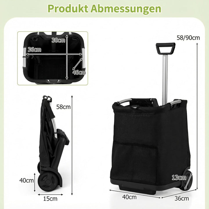 COSTWAY Einkaufstrolley klappbar, 50 Liter, Einkaufswagen mit 3 Taschen & verstellbarem Griff, Einka