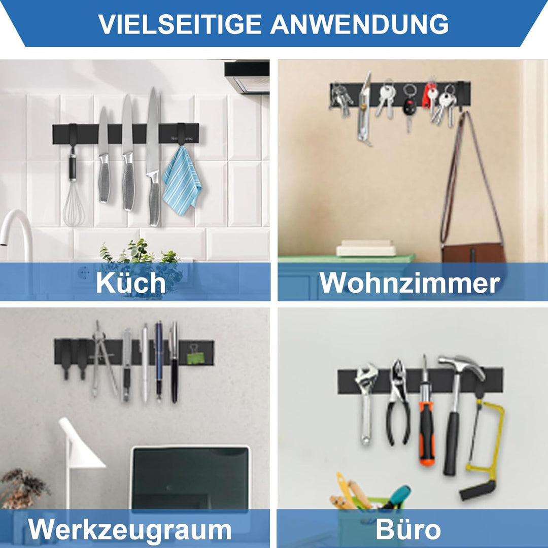 Magnetischer Messerhalter 40 cm schwarzer, ohne Bohren mit 3M Klebestreifen und erweiterten Schraube