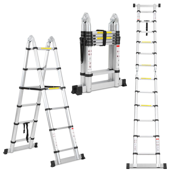 Lospitch 3.8M(1.9+1.9) M Aluminium Teleskopleiter klappbar Ausziehleiter mit Stabilisator Hochwertig
