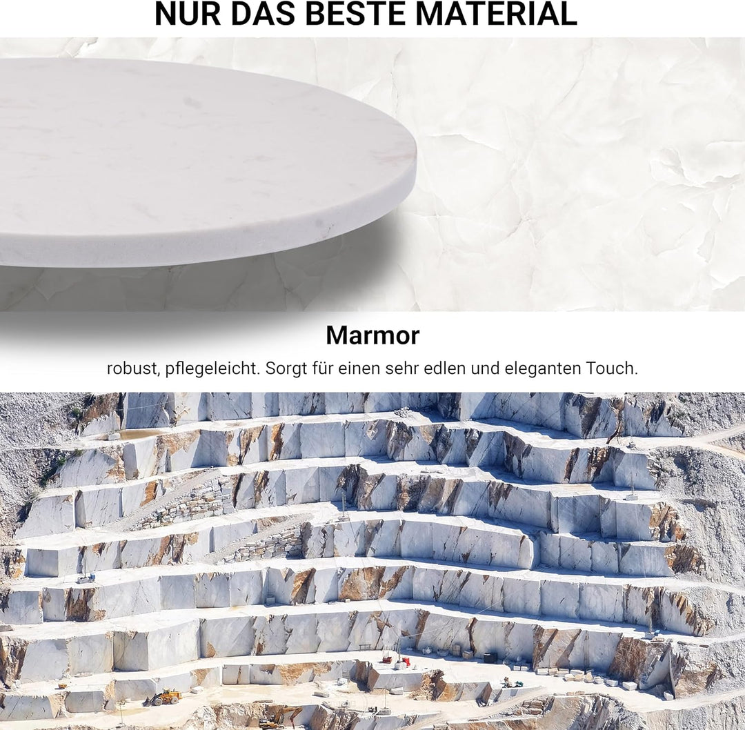 Fino Casa drehbare Marmorplatte rund Tortenplatte Kuchenplatte Wurstplatte Käseplatte Marmor Platte