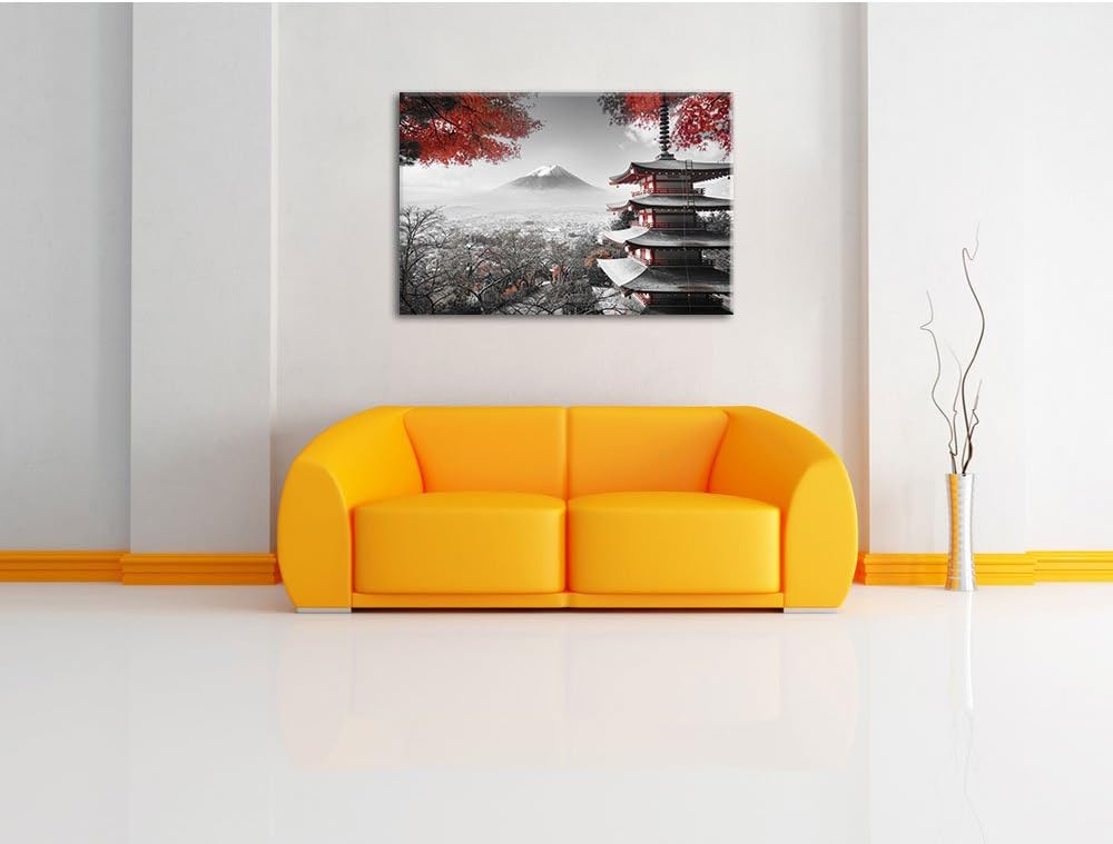 Pixxprint Japanischer Tempel im Herbst Schwarz/Weiss, Format: 100x70 auf Leinwand, 100x70