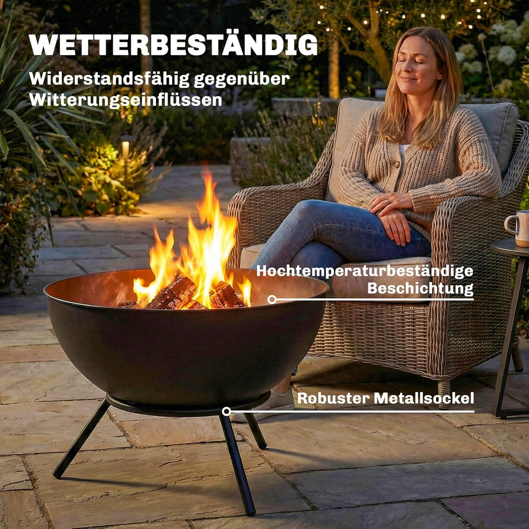 Outsunny Feuerschale 60 x 53 x 66cm verstellbar Feuerstelle mit Schürhaken Kohlegitter Ständer Feuer