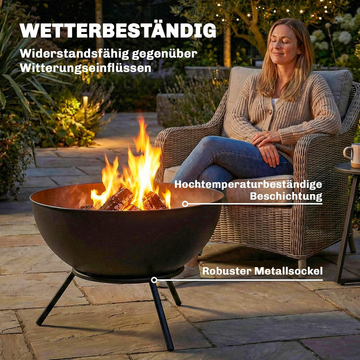 Outsunny Feuerschale 60 x 53 x 66cm verstellbar Feuerstelle mit Schürhaken Kohlegitter Ständer Feuer