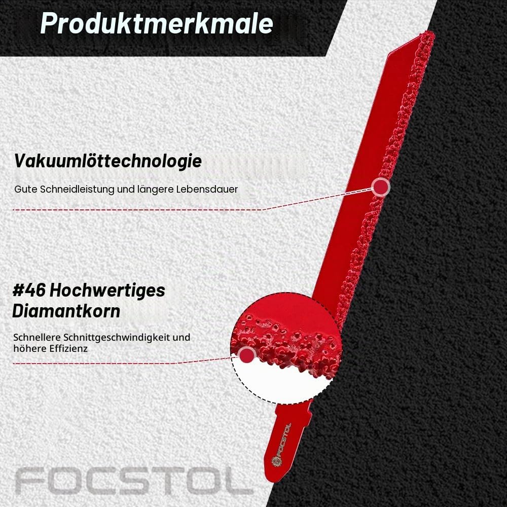 FOCSTOL Diamant-Stichsägeblatt - 3 Stück 100mm Trennscheibe mit T-Schaft für Fiberglas Marmor Kunsts