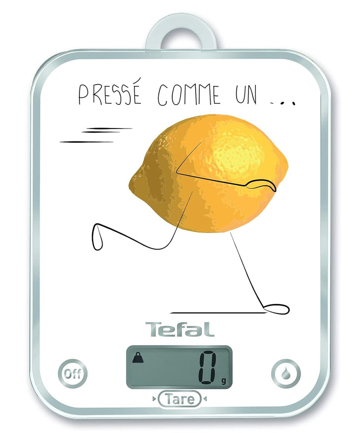 Tefal OPTISS Decor BC5135V0 Küchenwaage, gepresst wie eine Zitrone, Skala von 5 kg/1 g, Flüssig-Tare