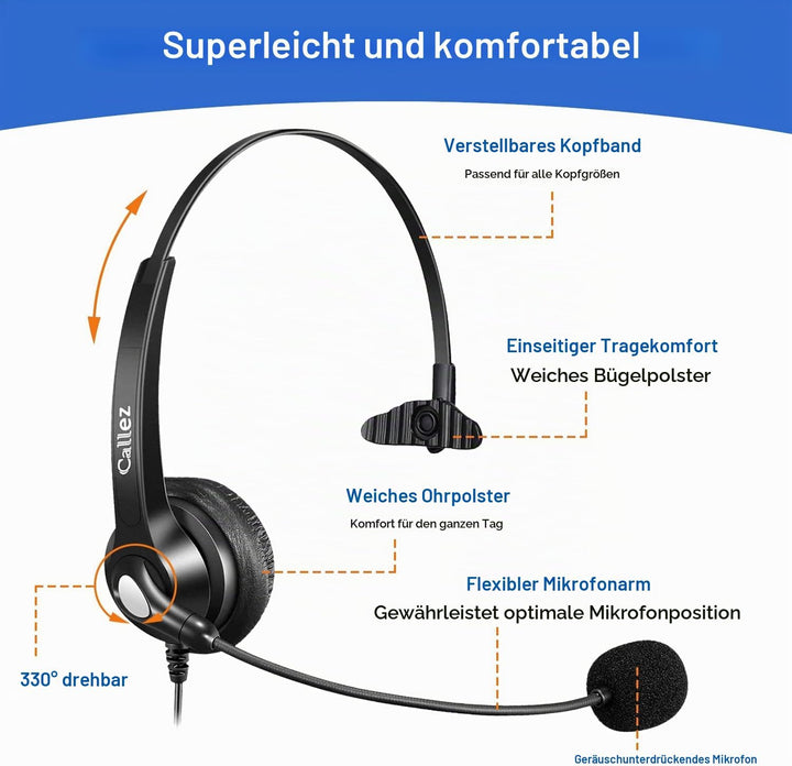 RJ45 Headset Telefon mit Mikrofon Noise Cancelling &amp; Quick Disconnect Kabel, Mono Festnetztelefon Ko