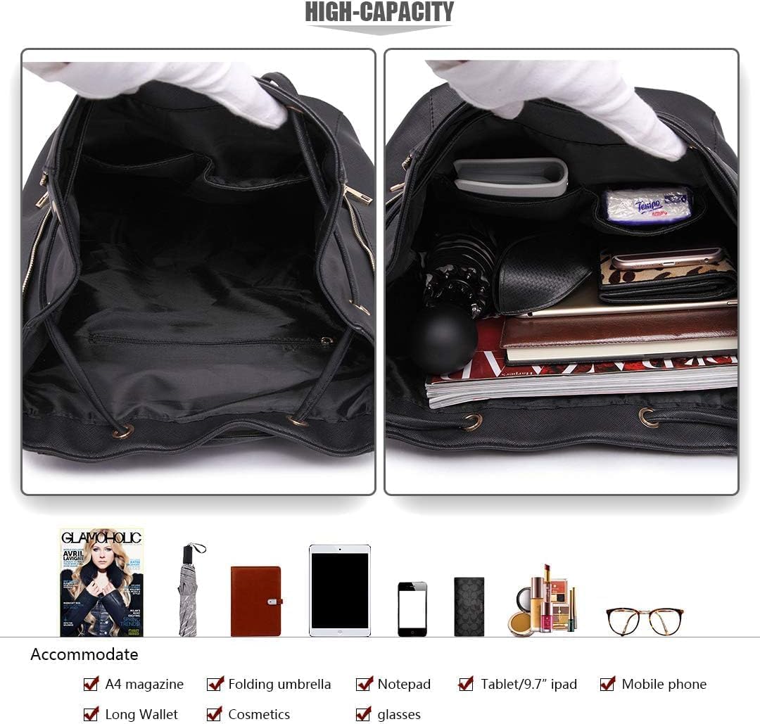 Miss Lulu Rucksack Damen Kunstleder Rucksack Damen Elegant Rolltop Rucksack Damen Tunnelzug-Design C