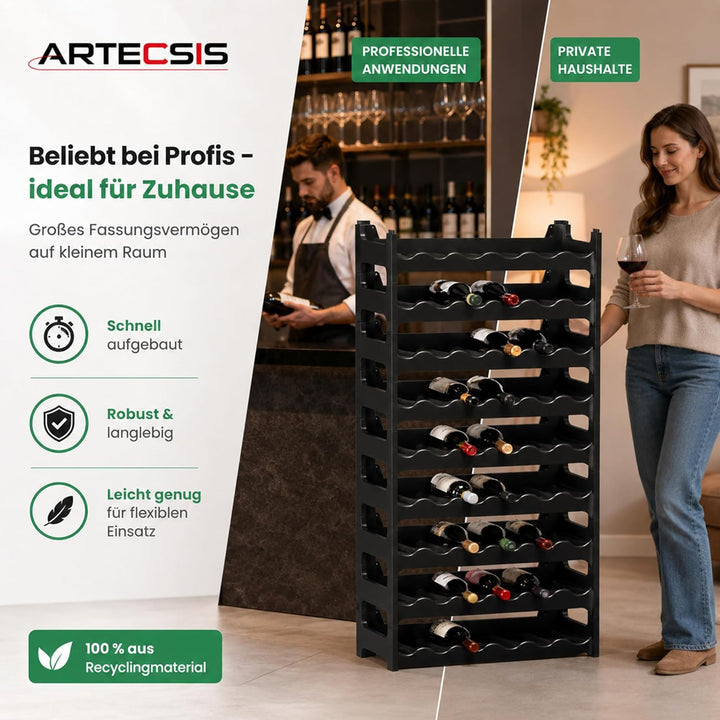 ARTECSIS Weinregal stapelbar Kunststoff für 60 Flaschen, stabiles Flaschenregal in Gastronomie-Quali