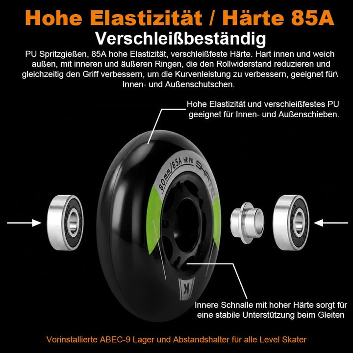 Inline Skate Rollen 80mm 76mm 72mm - 8 Stück Inline Skate Räder 85a inliner rollen mit kugellager AB
