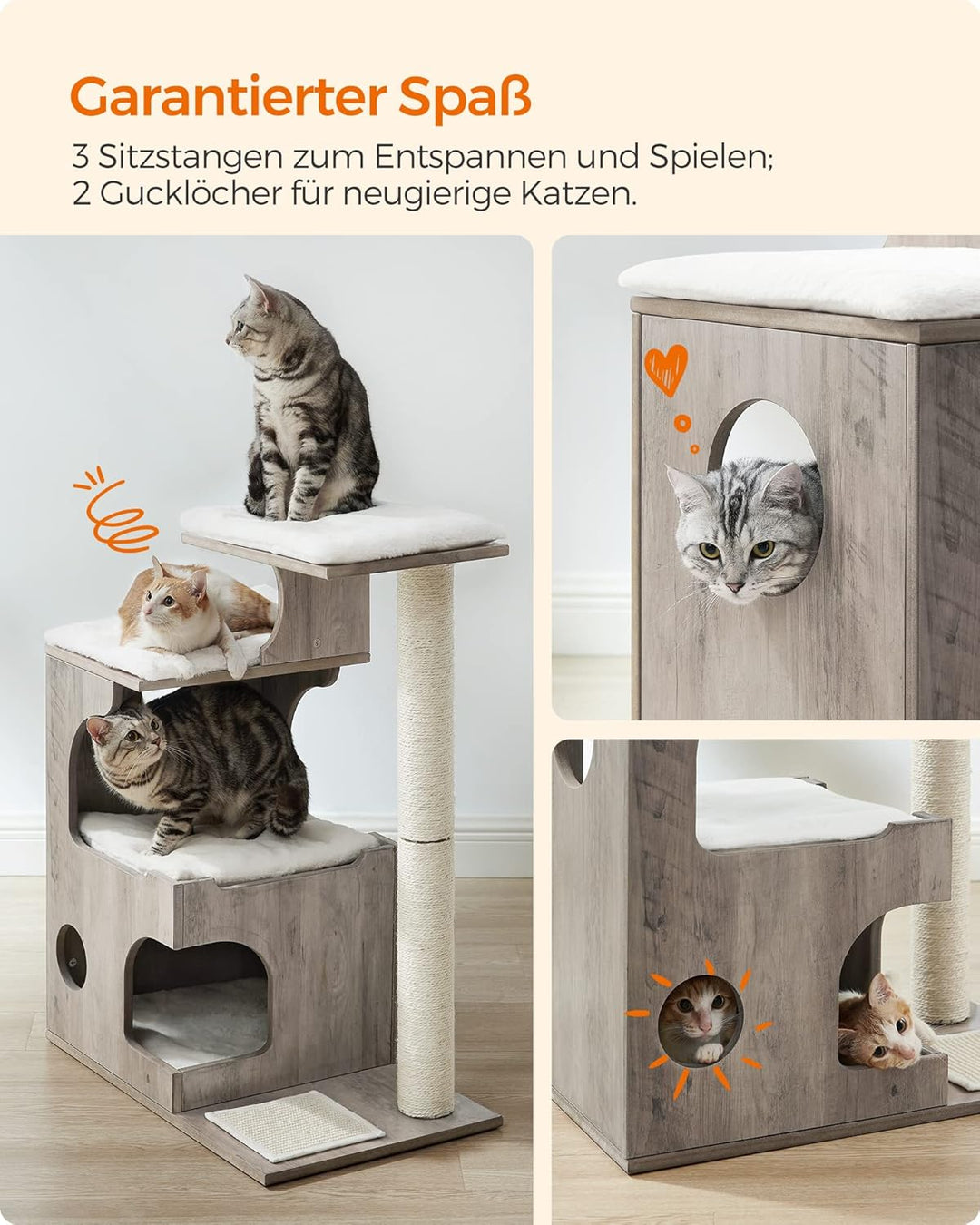 Feandrea Kratzbaum, 86 cm hoher Katzenbaum, Spanplatten-Katzenkratzbaum, mit Höhle, Liegeflächen, Sä