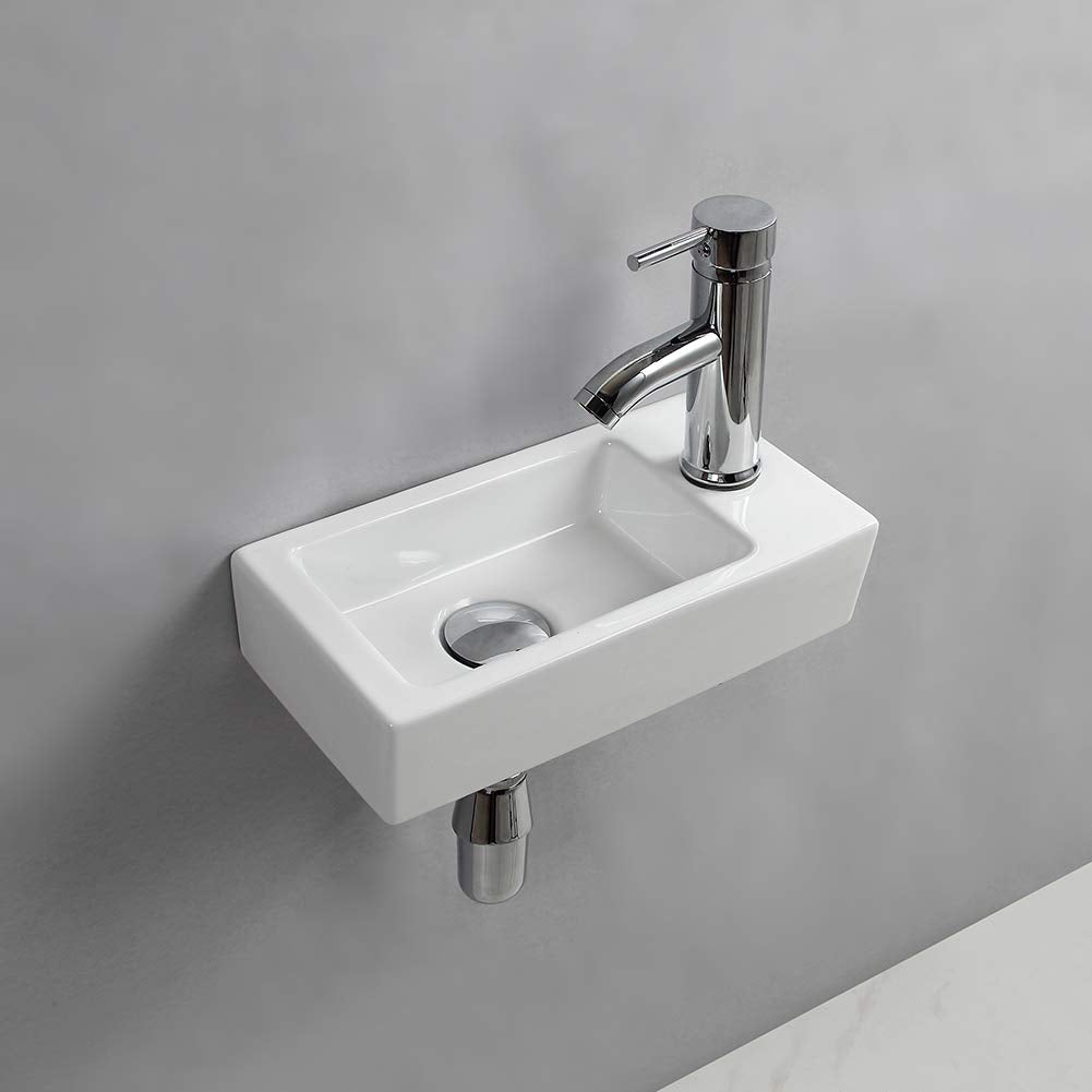 Waschbecken zur Wandmontage, klein, rechteckig, Keramik, rechts Moderne, Moderne