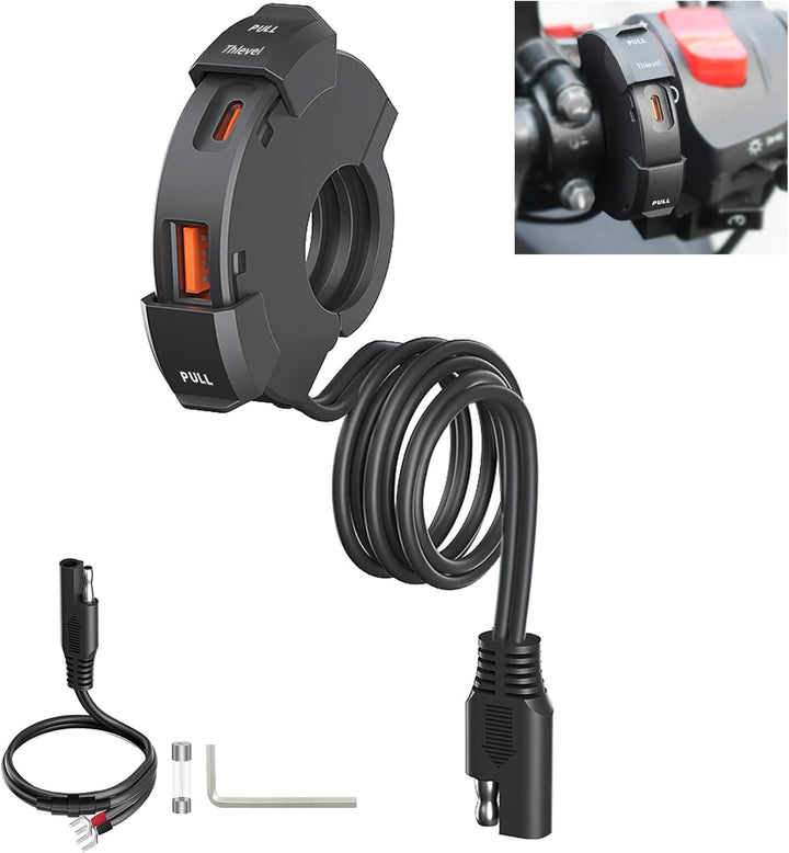 USB C Steckdose 12V Motorrad Ladegerät 48W QC3.0 USB-A und PD Type-C Wasserdichter IP65 für 12V-24V