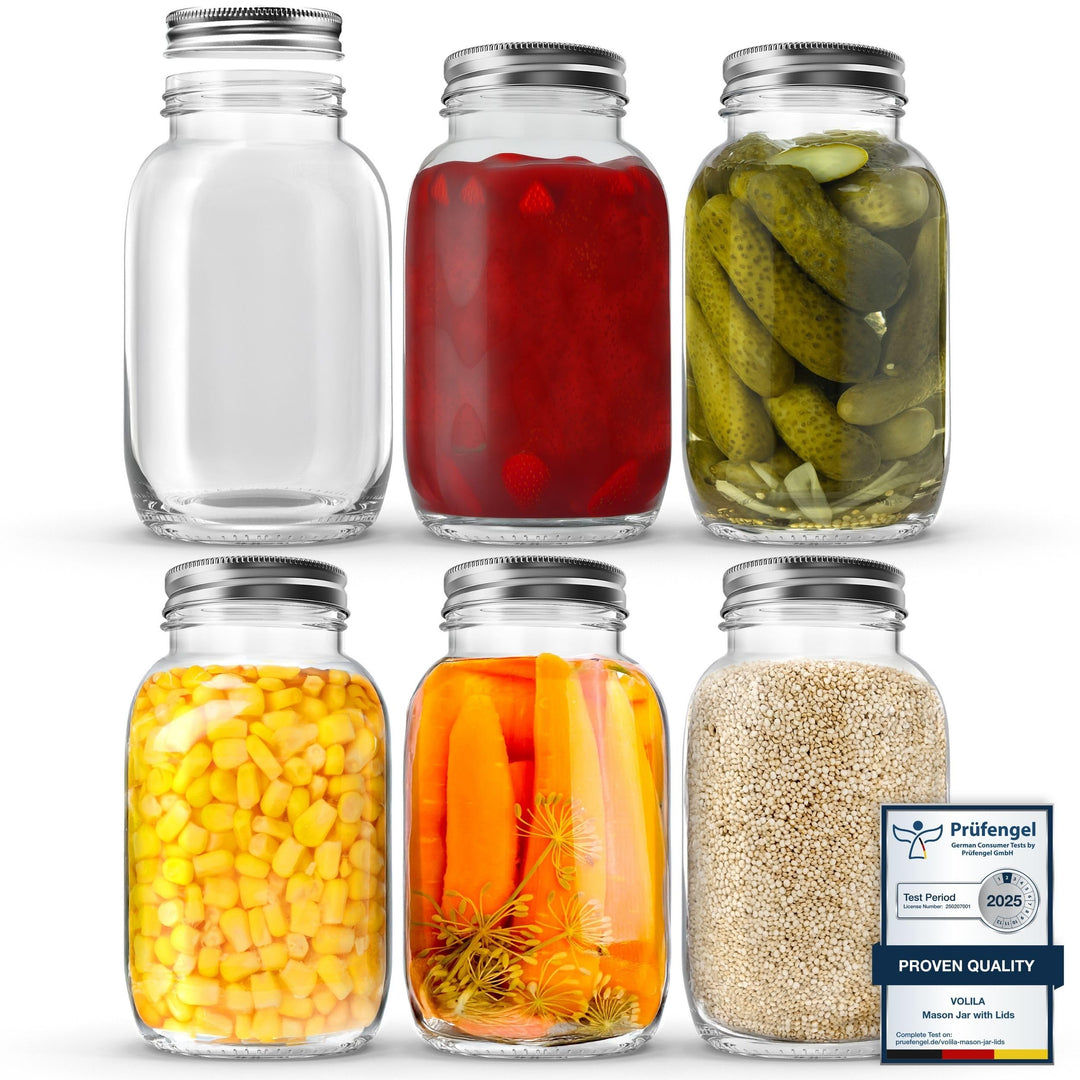 volila Mason Jar mit Deckeln - Mehrzweck-Einmachgläser für Overnight Oats, Einlegen, Einmachen, Kons