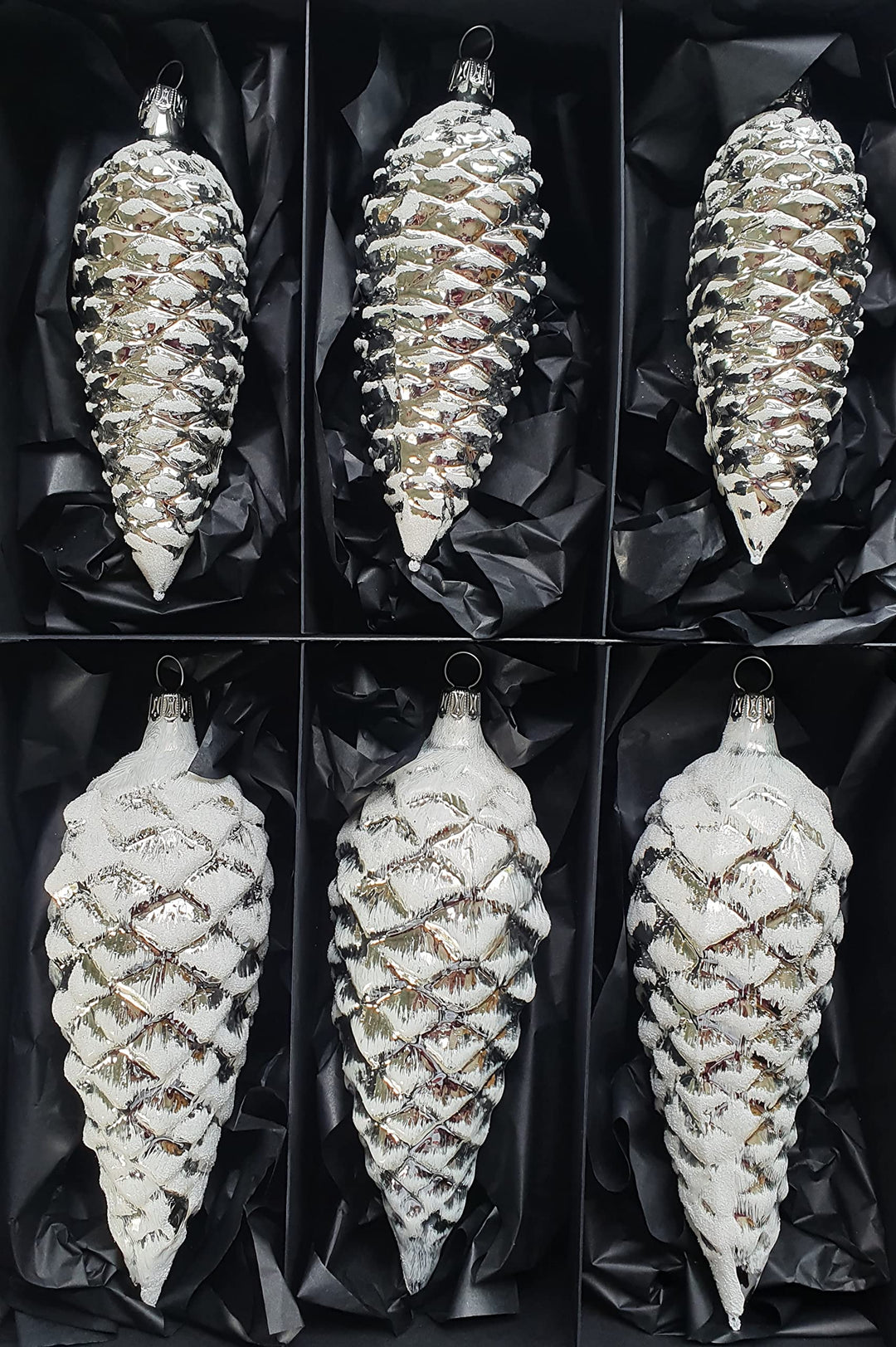 Thüringer Christbaumschmuck Exclusiv Silber Zapfen 12+16cm Handarbeit Germany 6er Set