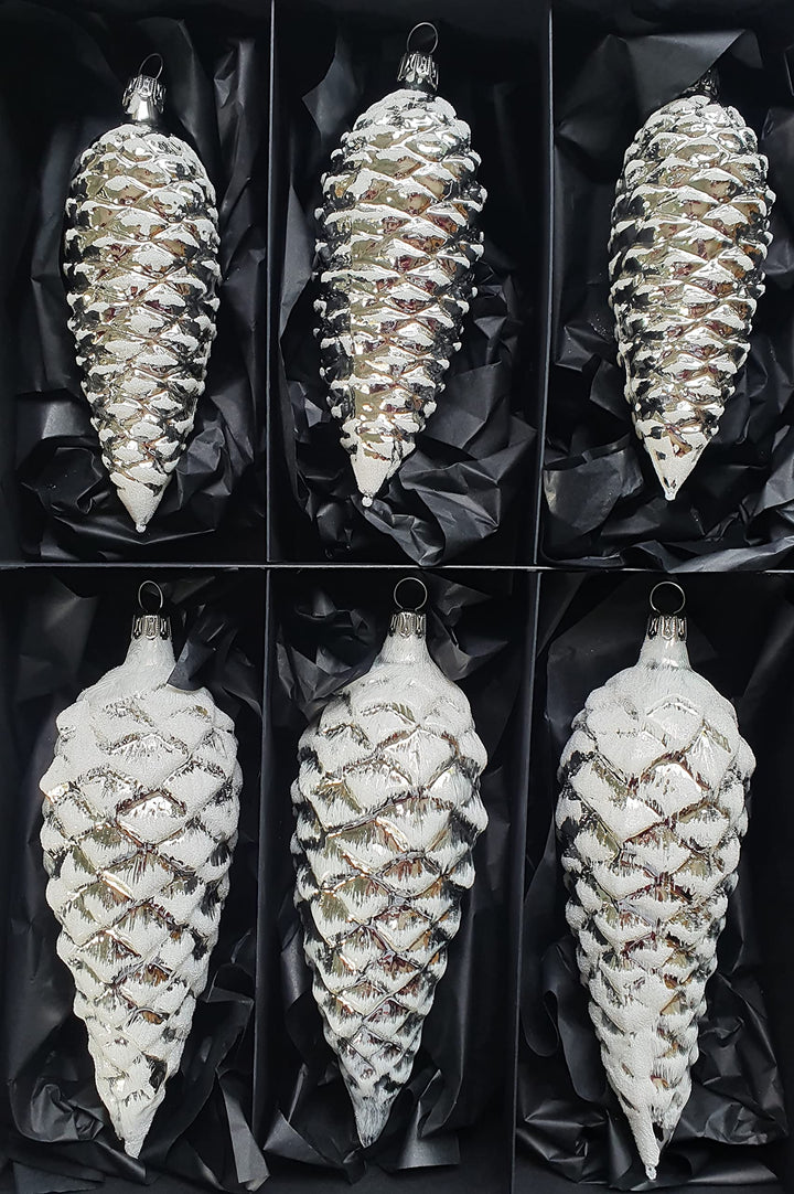 Thüringer Christbaumschmuck Exclusiv Silber Zapfen 12+16cm Handarbeit Germany 6er Set