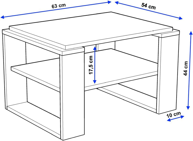 Couchtisch KAJA 63 rechteckiger Kaffeetisch aus Holz Modern Teetisch 63 x 54 x 44cm massiv und stabi