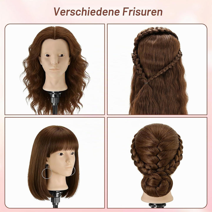 Frisierkopf Echthaar,23inch 80% Mannequin Kopf,Schminkkopf für Übungskopf Friseur,Puppenkopf zum Fri