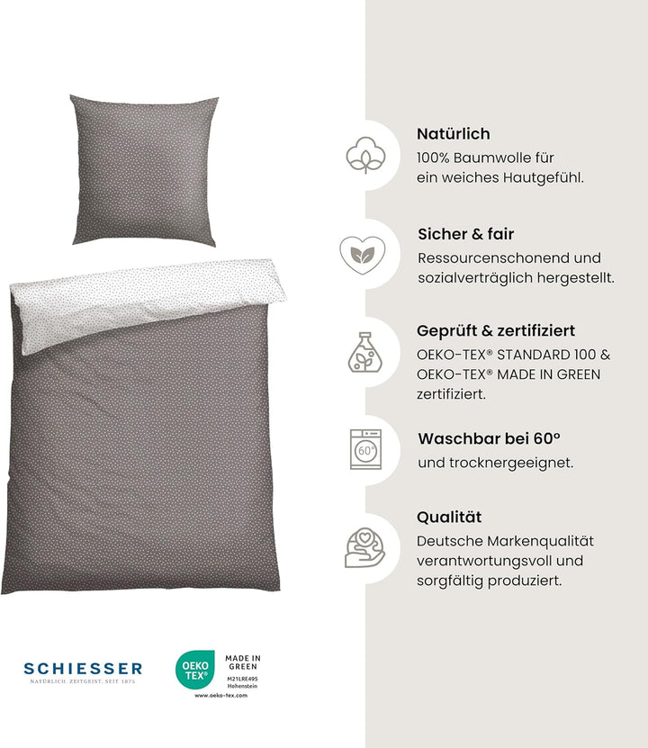 Schiesser Bettwäsche Renforcé,Pure Elegance', Farbe:grau-weiss geblümt, Grösse:135 cm x 200 cm