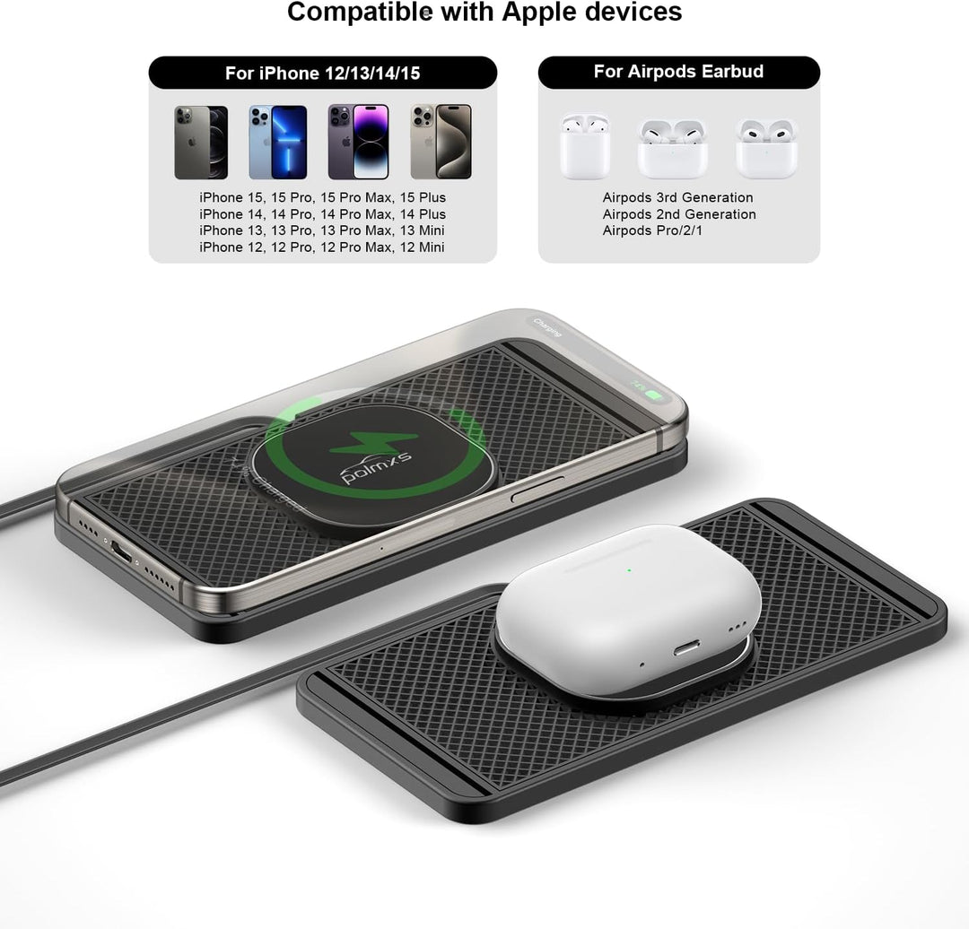 Polmxs Induktive Ladestation Auto, 15W Magnetisch Wireless Charger Auto für Magsafe Ladegerät rutsch