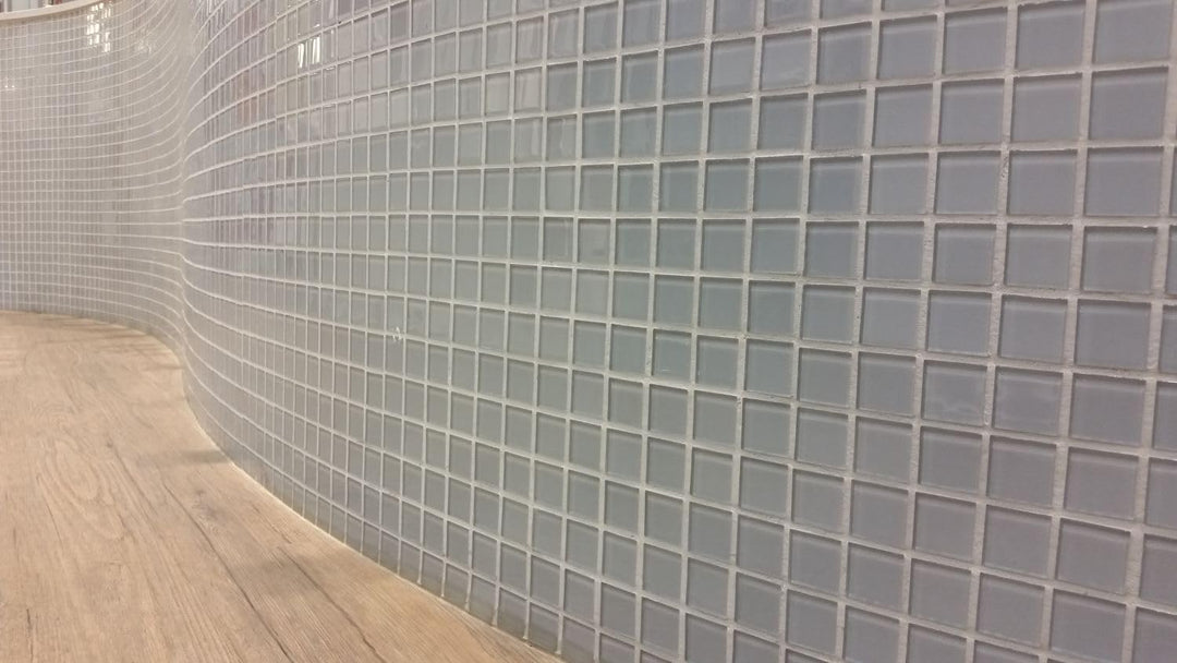 Mosaik Quadrat Crystal uni hellgrau Glasmosaik Transluzent Transparent 3D Fliesenspiegel, Mosaikstei